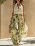 Alessandra | Chiffon Sleeveless Top with Ruffles and Lilium Print Trousers