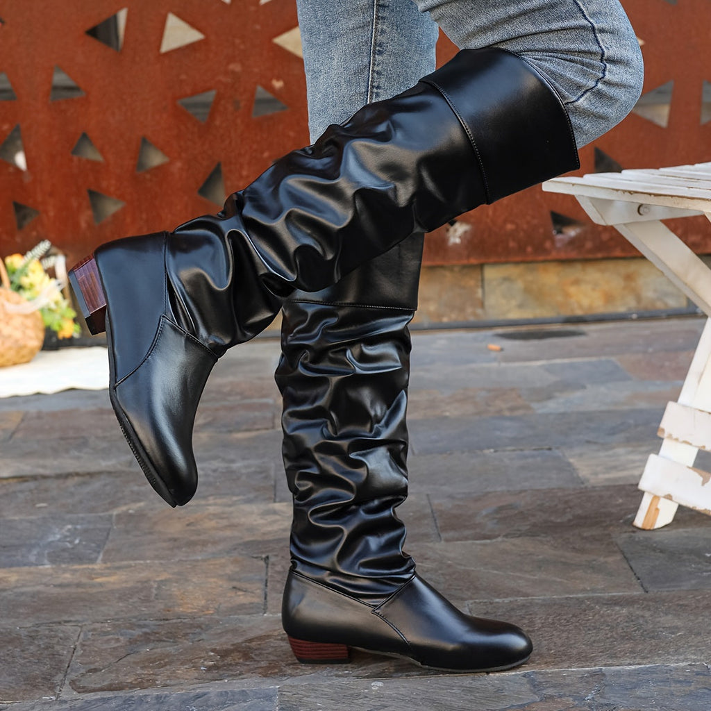 Sarah – Fold-Over Block Heel Over-the-Knee Boots for Women