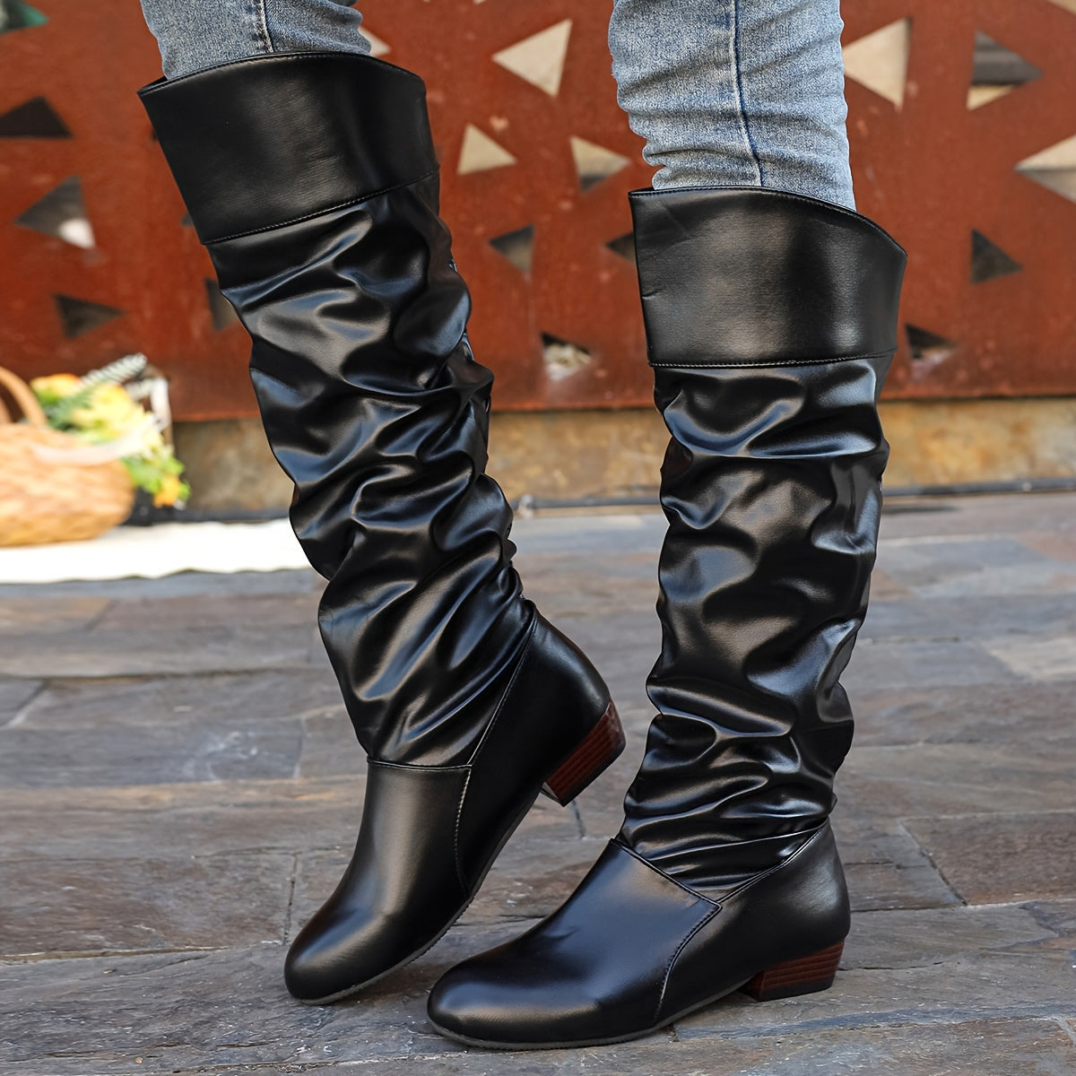 Sarah – Fold-Over Block Heel Over-the-Knee Boots for Women