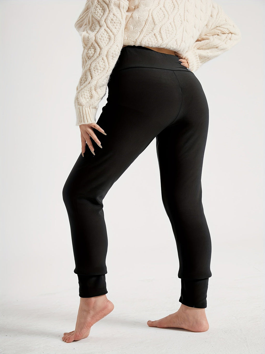 Deborah – Plush-Lined Leggings with Wide Waistband for Women