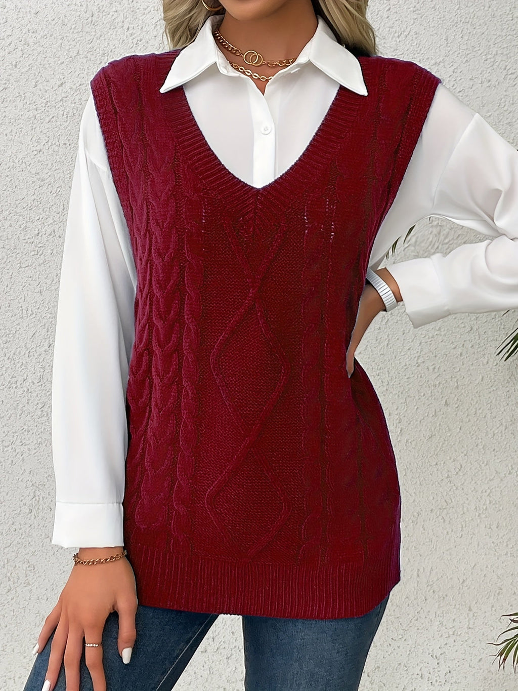Luella – Chunky Cable-Stitch Pullover Vest for Women