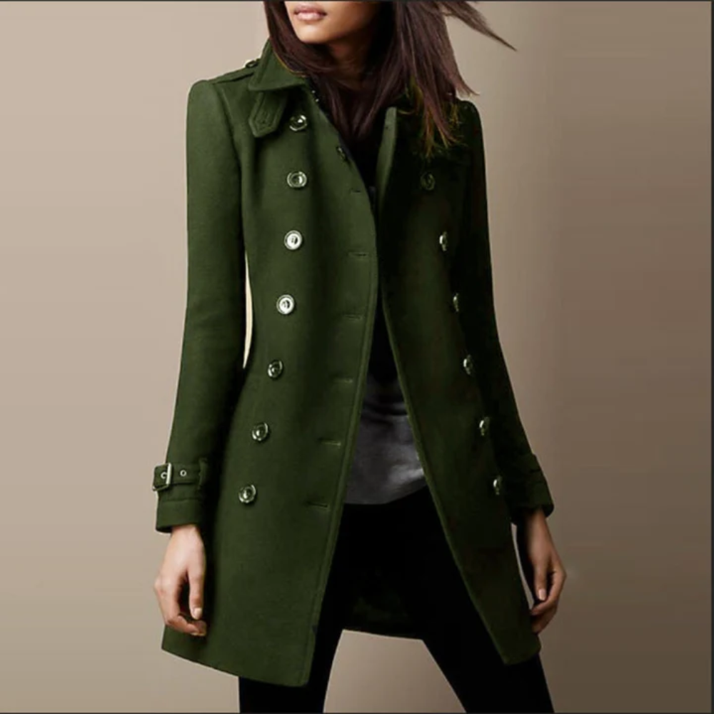 Stacy – Double-Breasted Trench Coat with Buckle Cuffs for Women