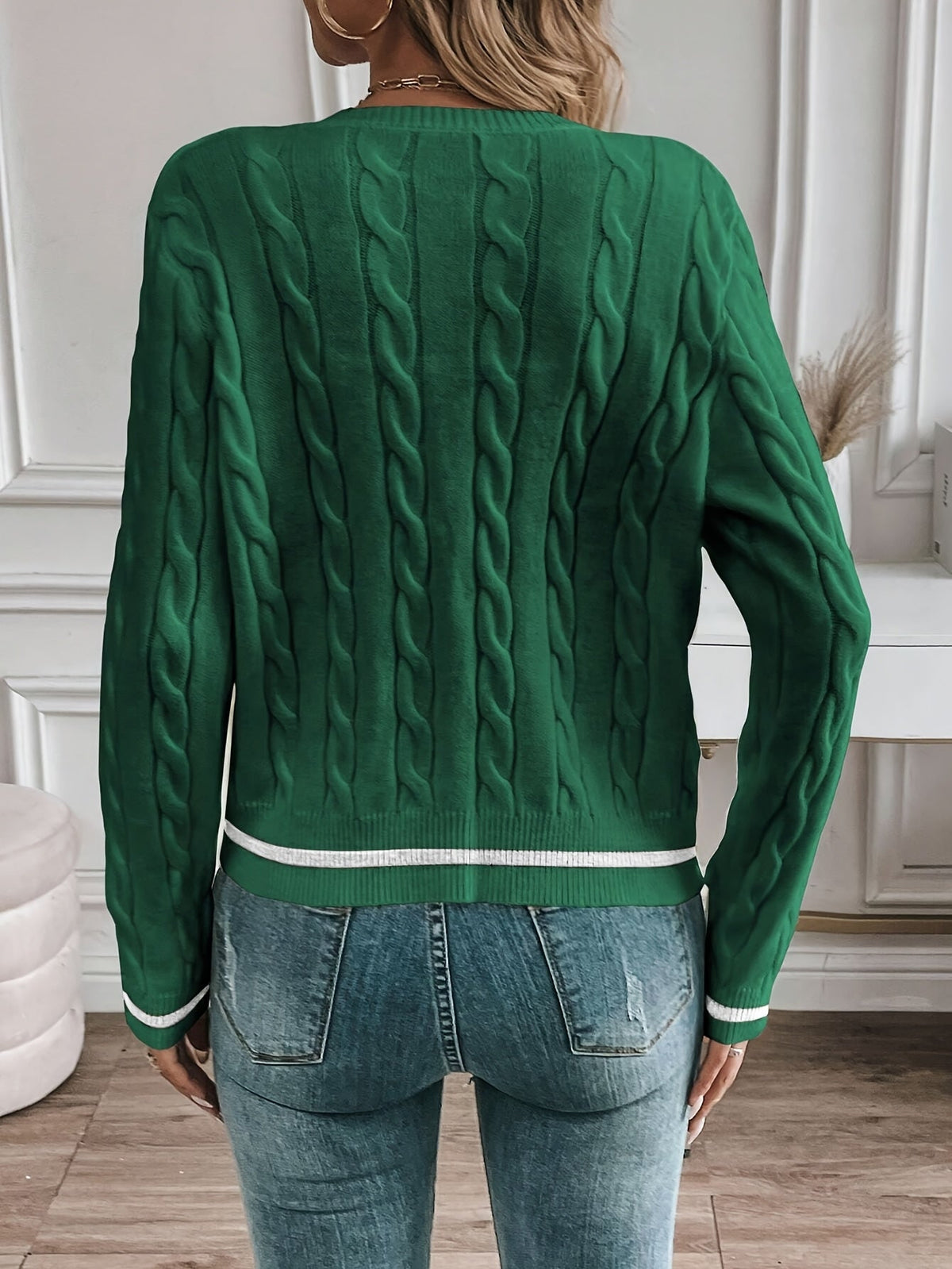 Yara – Button-Front Cable-Stitch Cardigan with Statement Buttons for Women