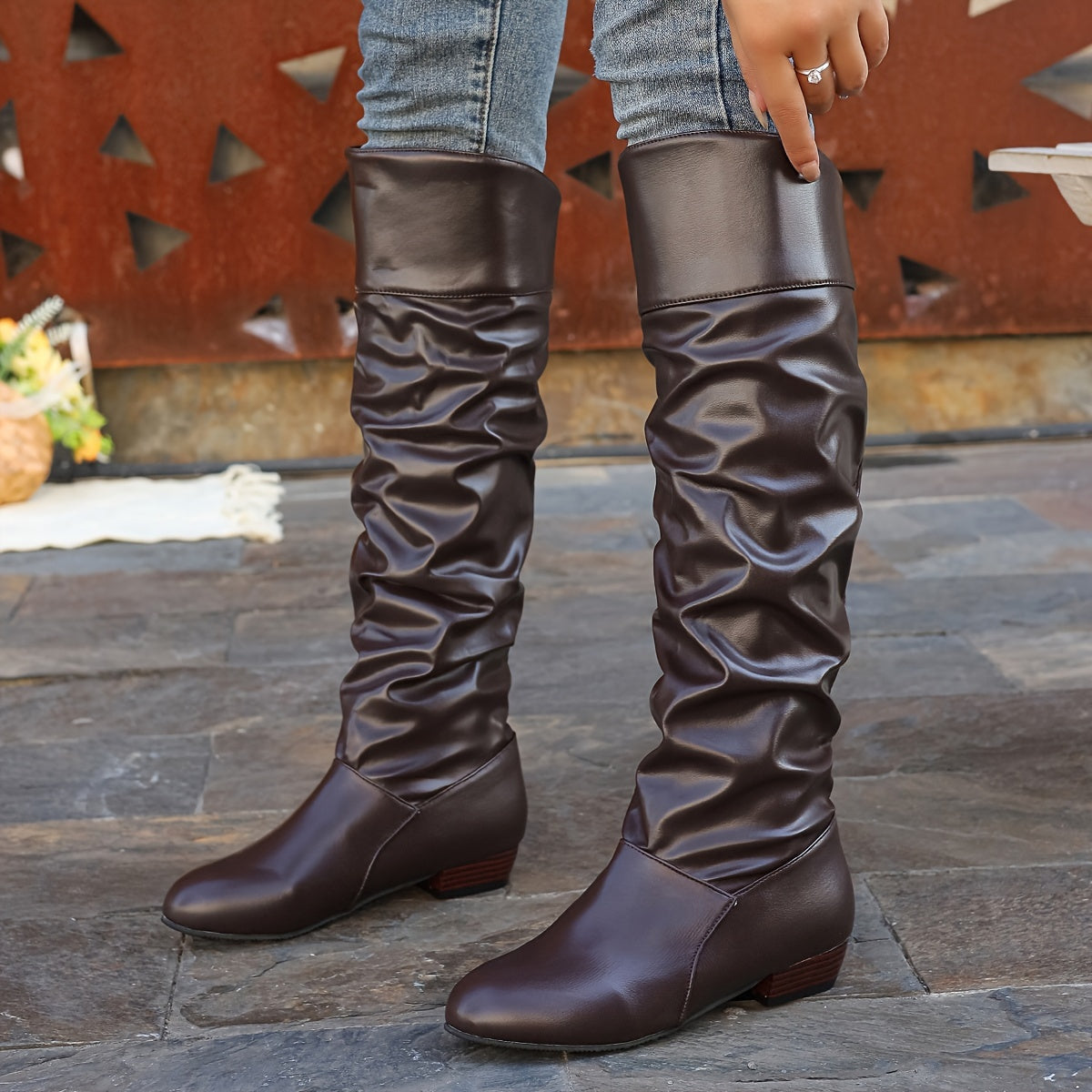 Sarah – Fold-Over Block Heel Over-the-Knee Boots for Women