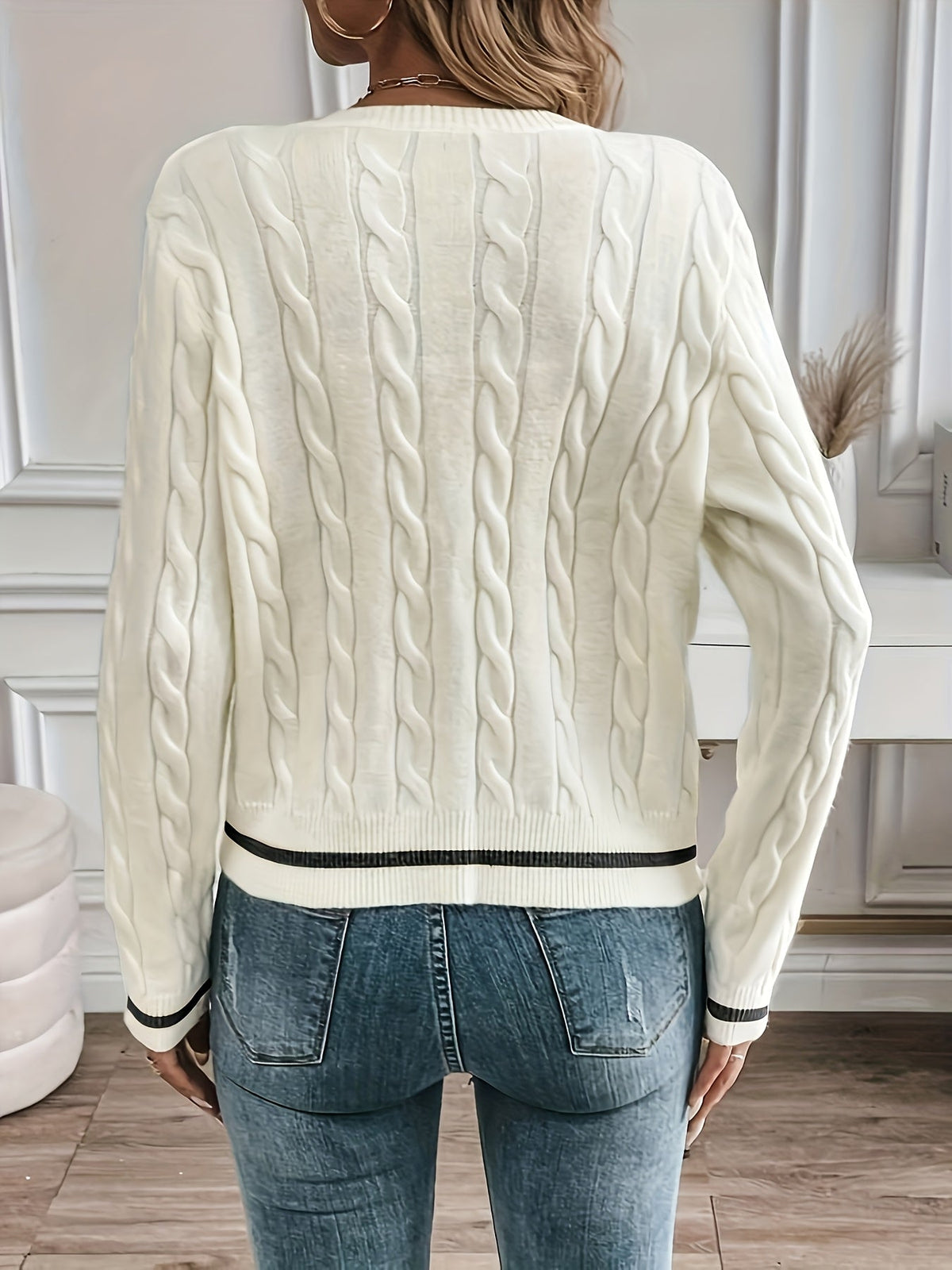 Yara – Button-Front Cable-Stitch Cardigan with Statement Buttons for Women