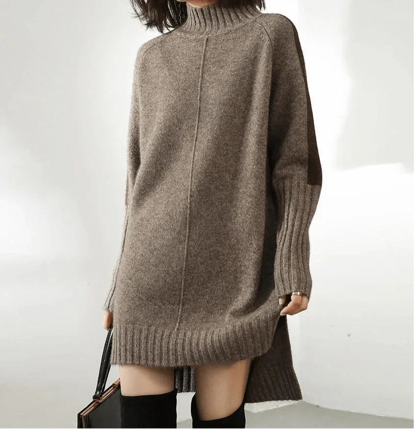 Lisandra – Ribbed Turtleneck Dress with Side Slits for Women