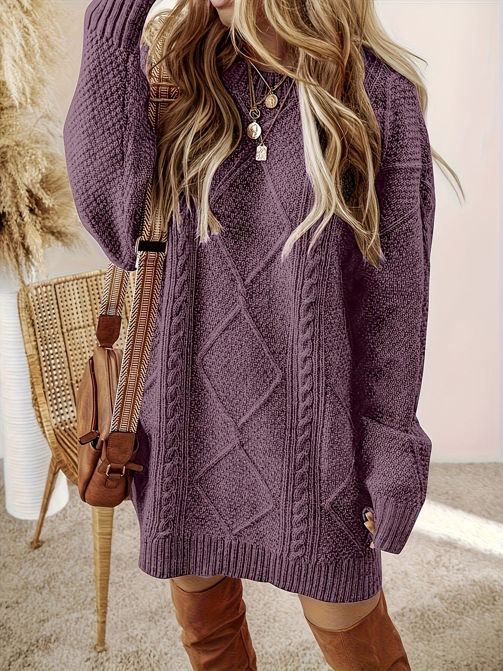 Nicolette – Relaxed-Fit Cable-Stitch Sweater Dress for Women