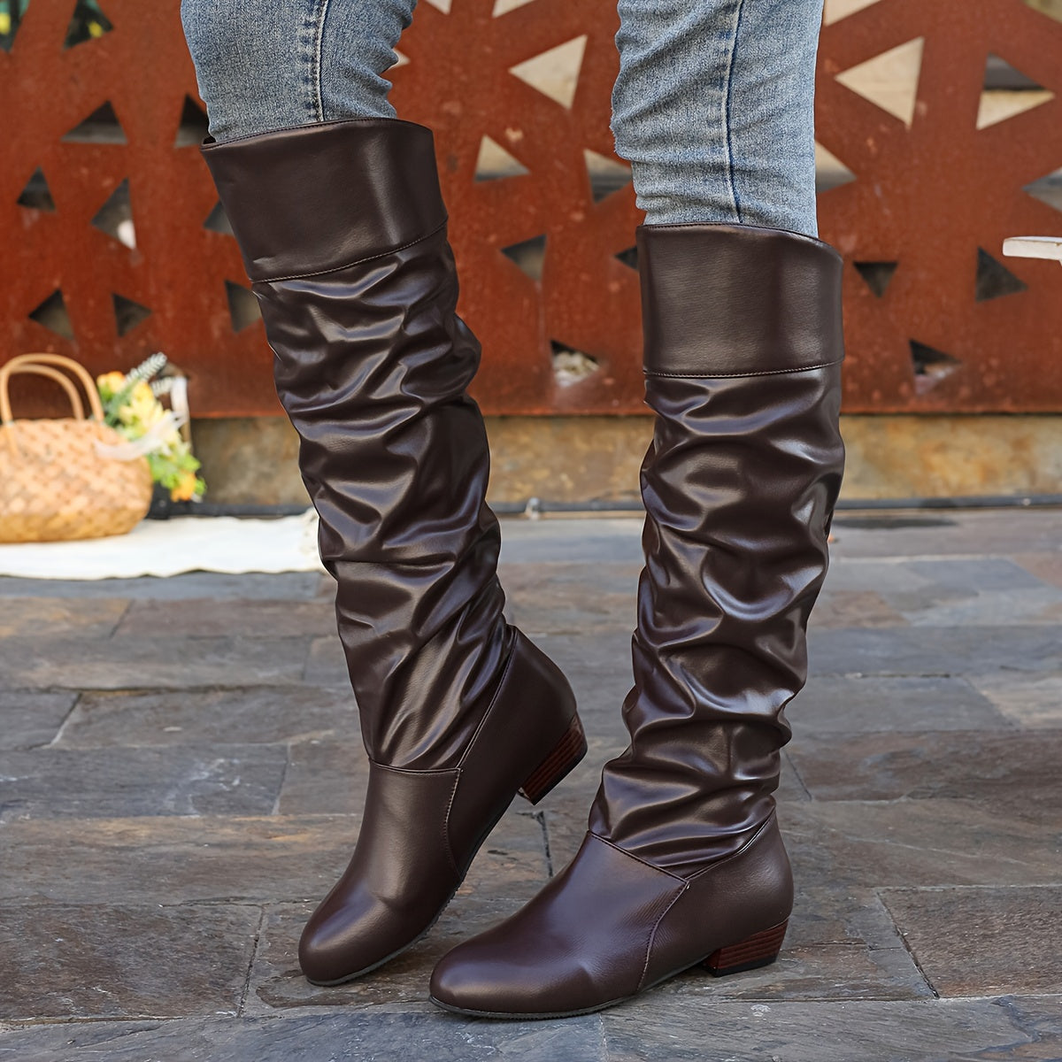 Sarah – Fold-Over Block Heel Over-the-Knee Boots for Women