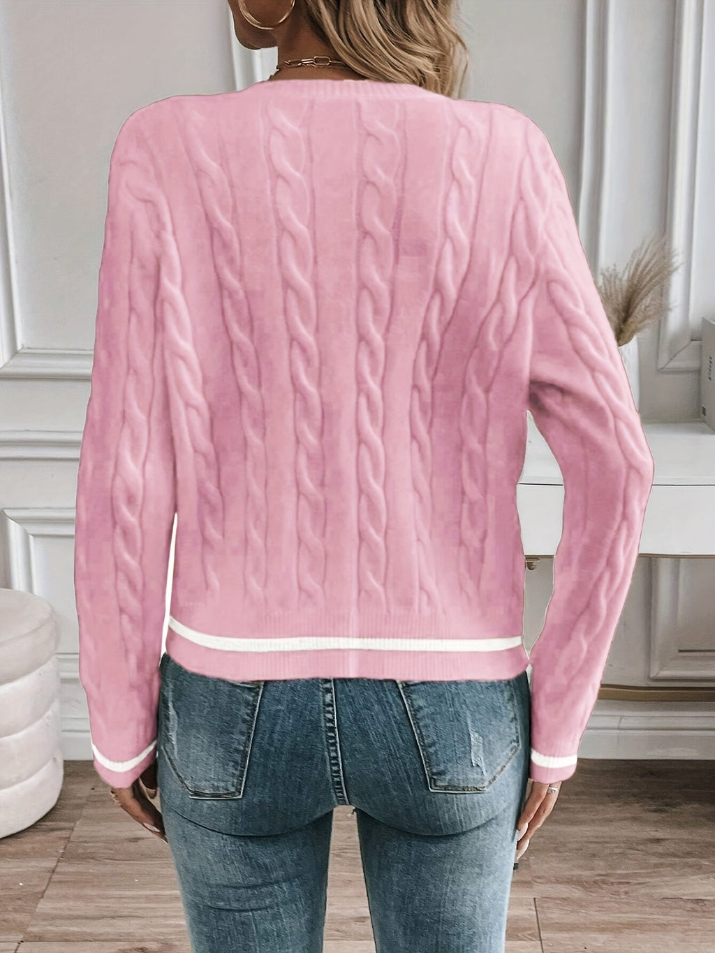Yara – Button-Front Cable-Stitch Cardigan with Statement Buttons for Women