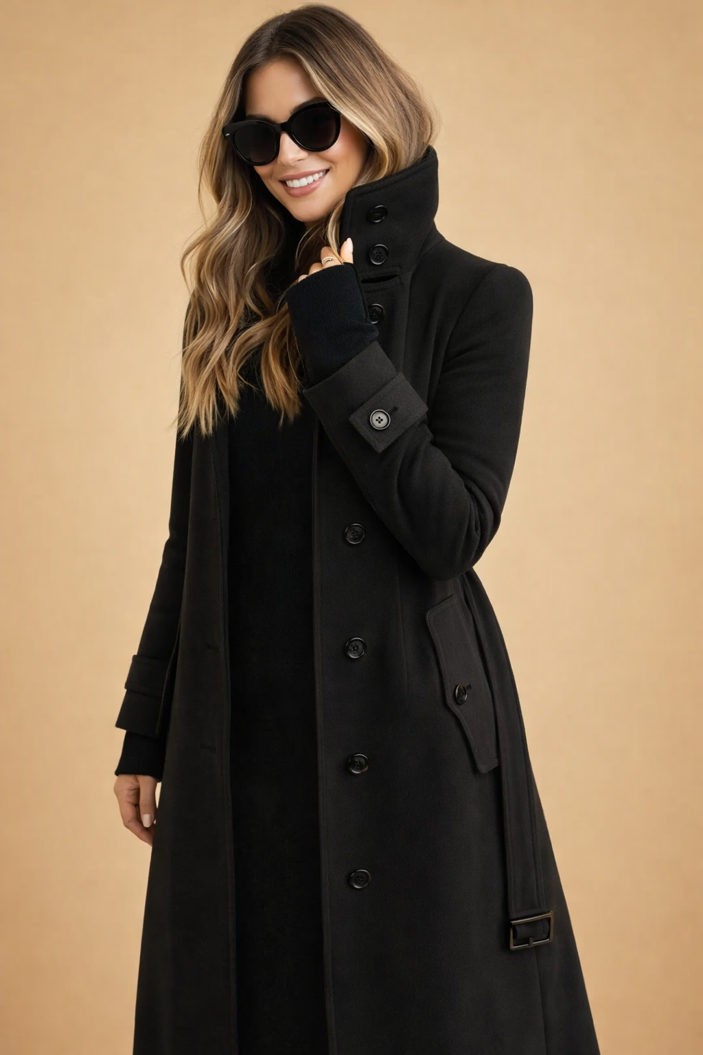 Armelle – Double-Breasted Belted Military Coat for Women