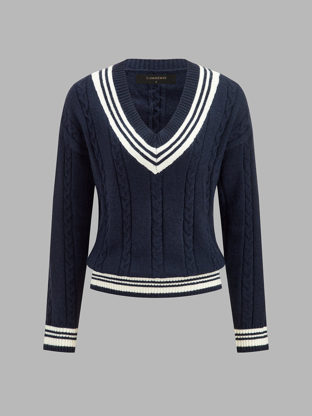 Delphine – Ribbed Trim V-Neck Sweater for Women