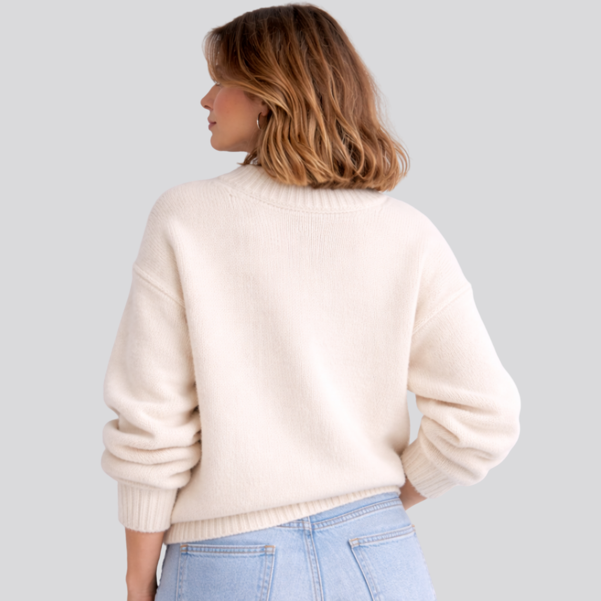 Elaina – Ribbed Trim Mock Neck Sweater for Women