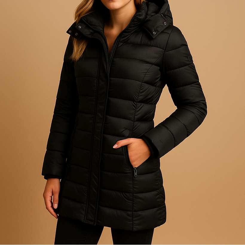 Caprice – Quilted Longline Jacket with Hood for Women