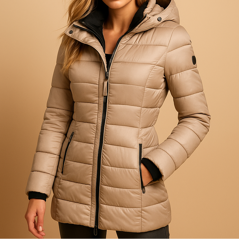 Caprice – Quilted Longline Jacket with Hood for Women