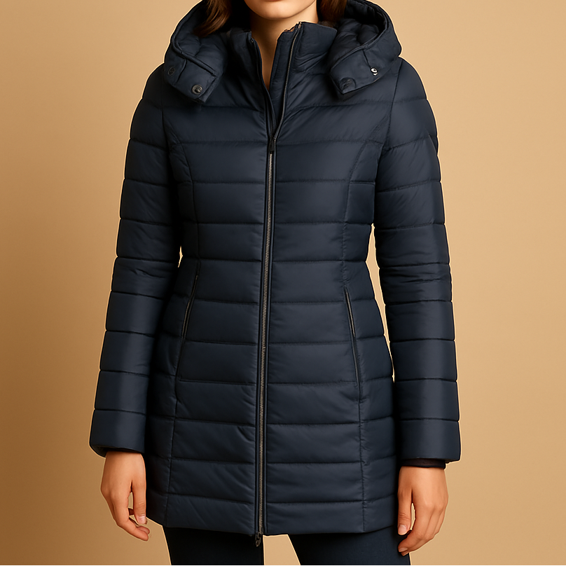 Caprice – Quilted Longline Jacket with Hood for Women