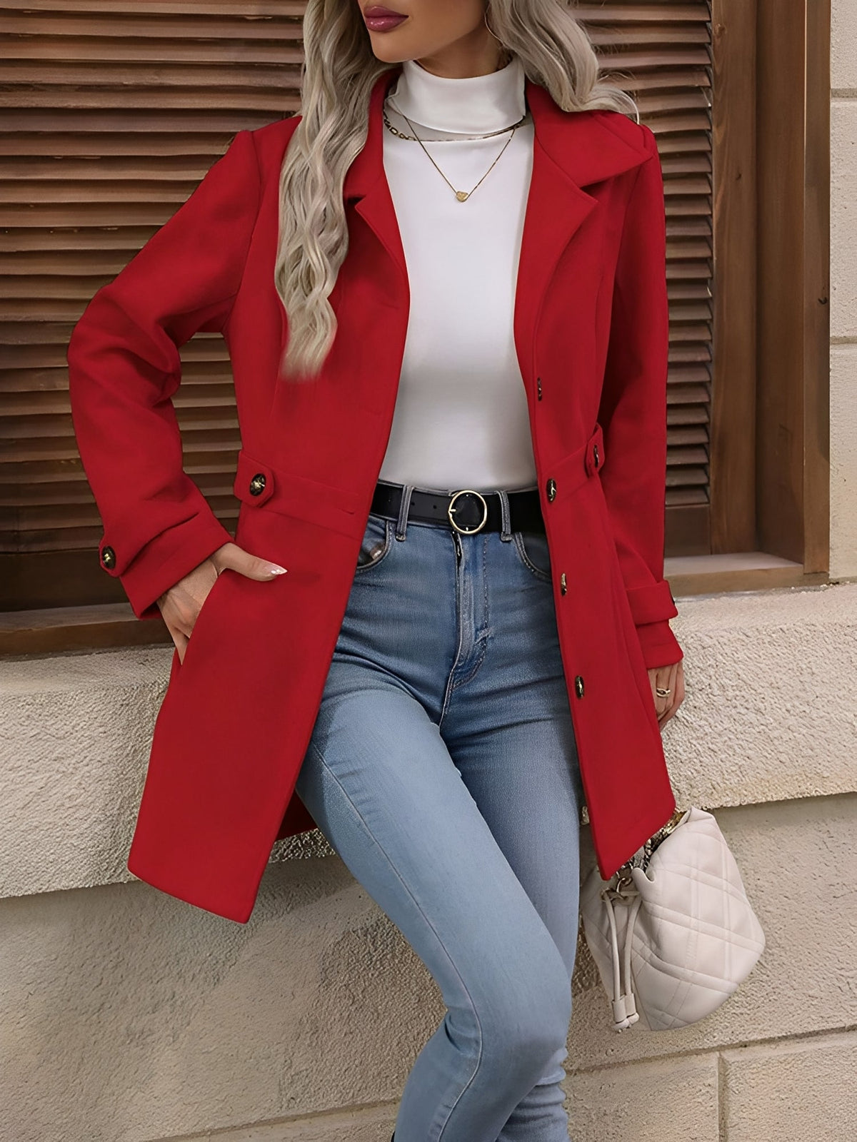 Courtney – Button-Front Longline Trench Jacket for Women
