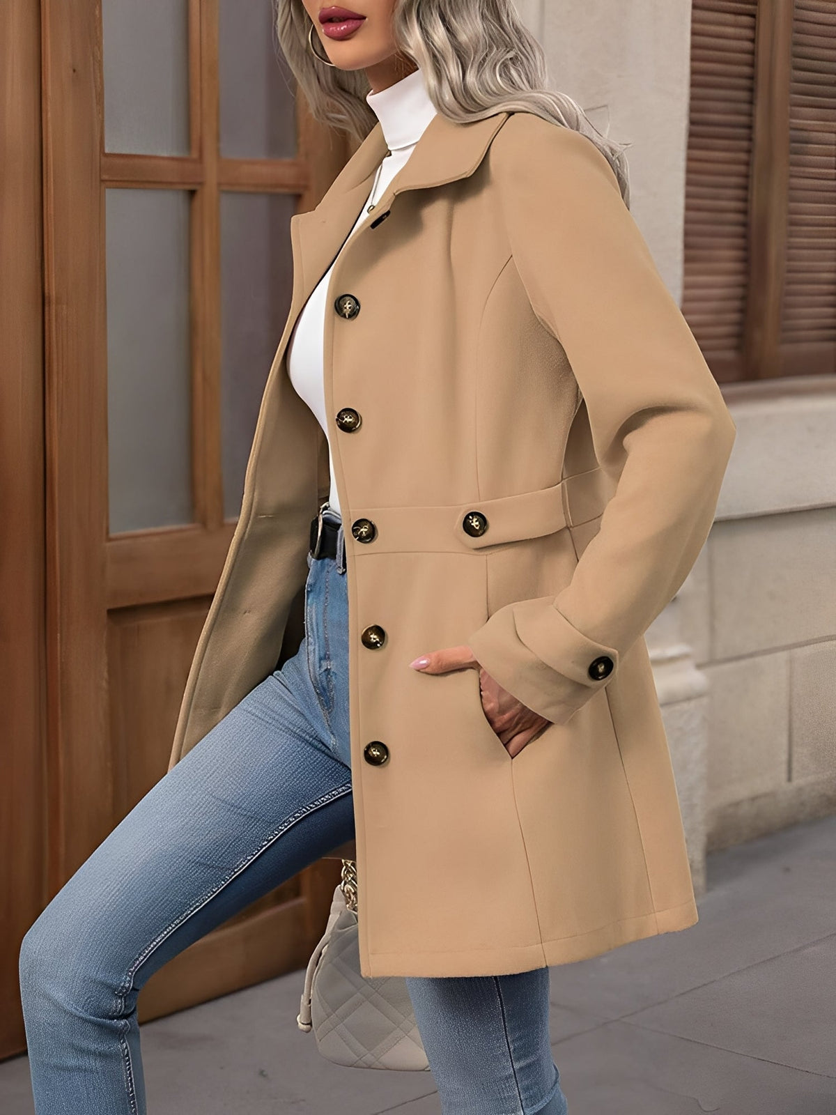 Courtney – Button-Front Longline Trench Jacket for Women