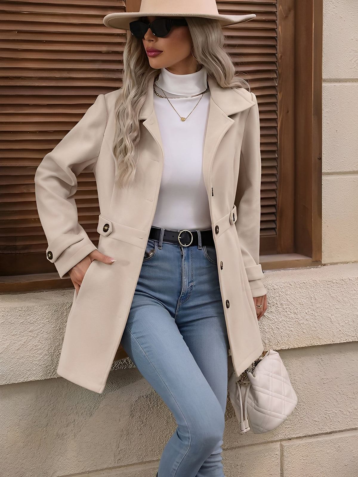 Courtney – Button-Front Longline Trench Jacket for Women