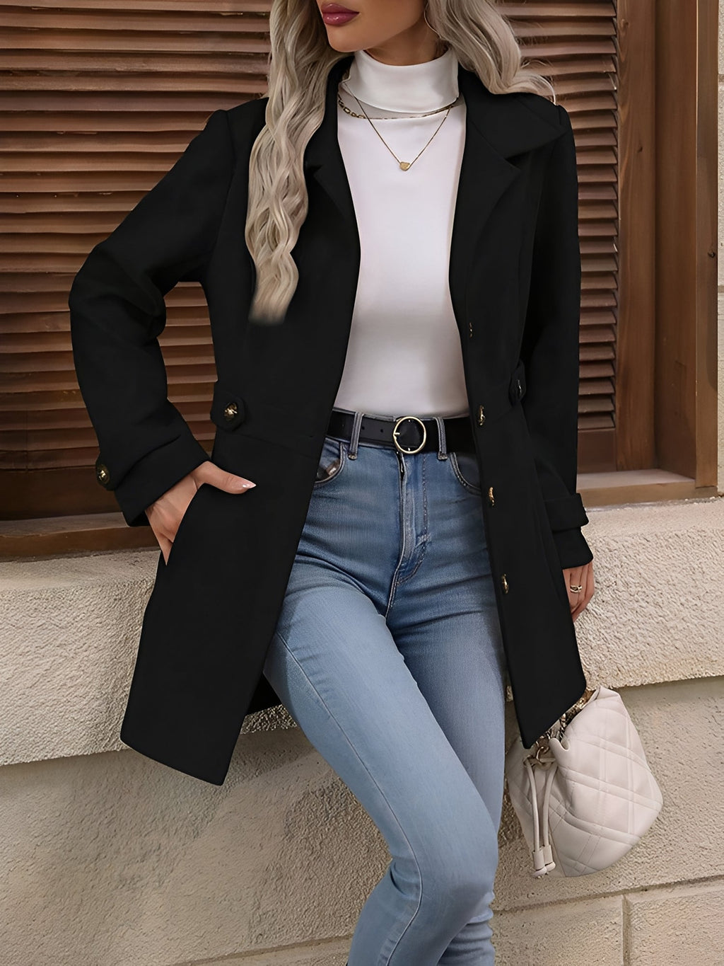 Courtney – Button-Front Longline Trench Jacket for Women