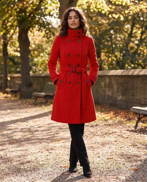 Armelle – Double-Breasted Belted Military Coat for Women