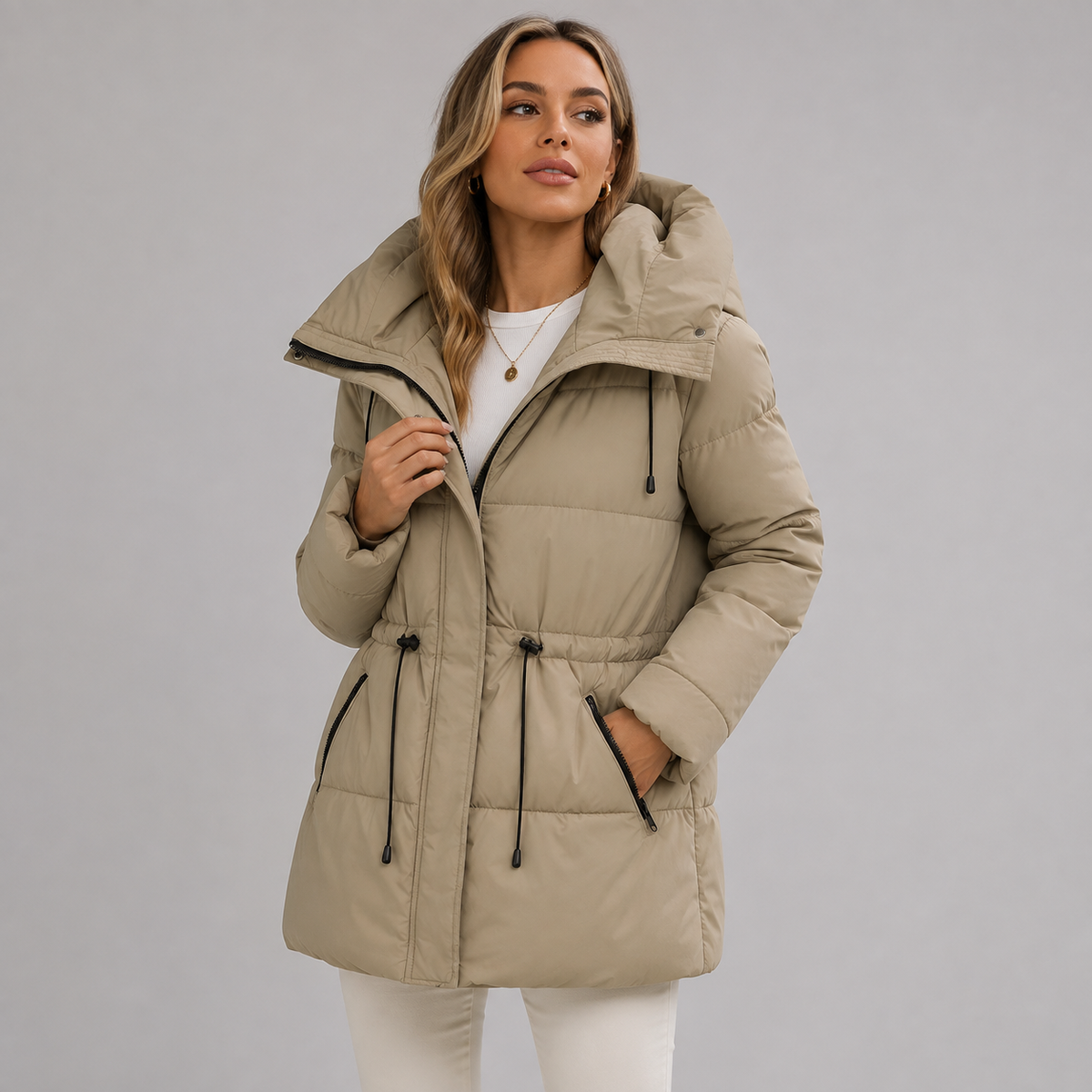 Meadow – Hooded Puffer Coat with Drawstring Waist for Women