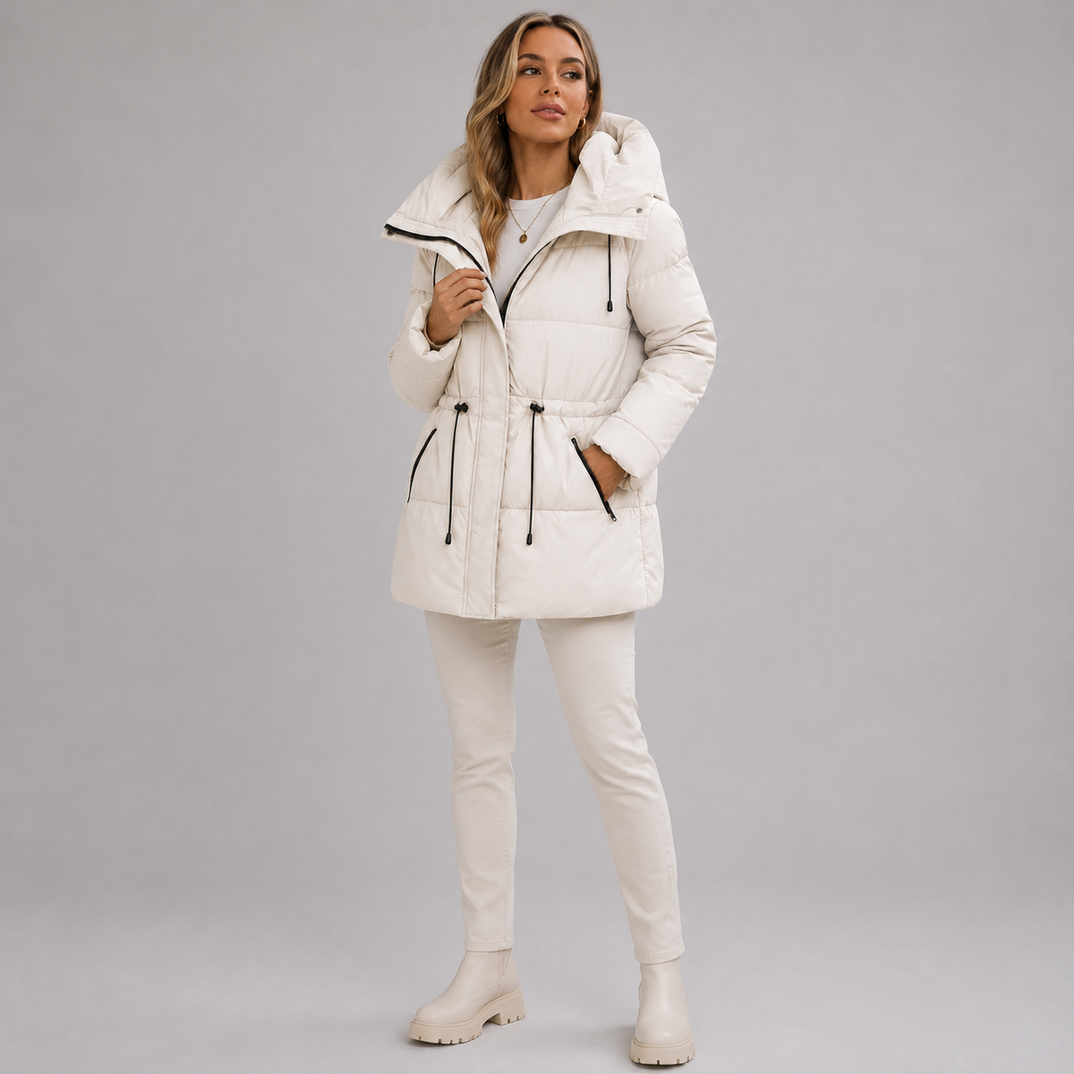 Meadow – Hooded Puffer Coat with Drawstring Waist for Women