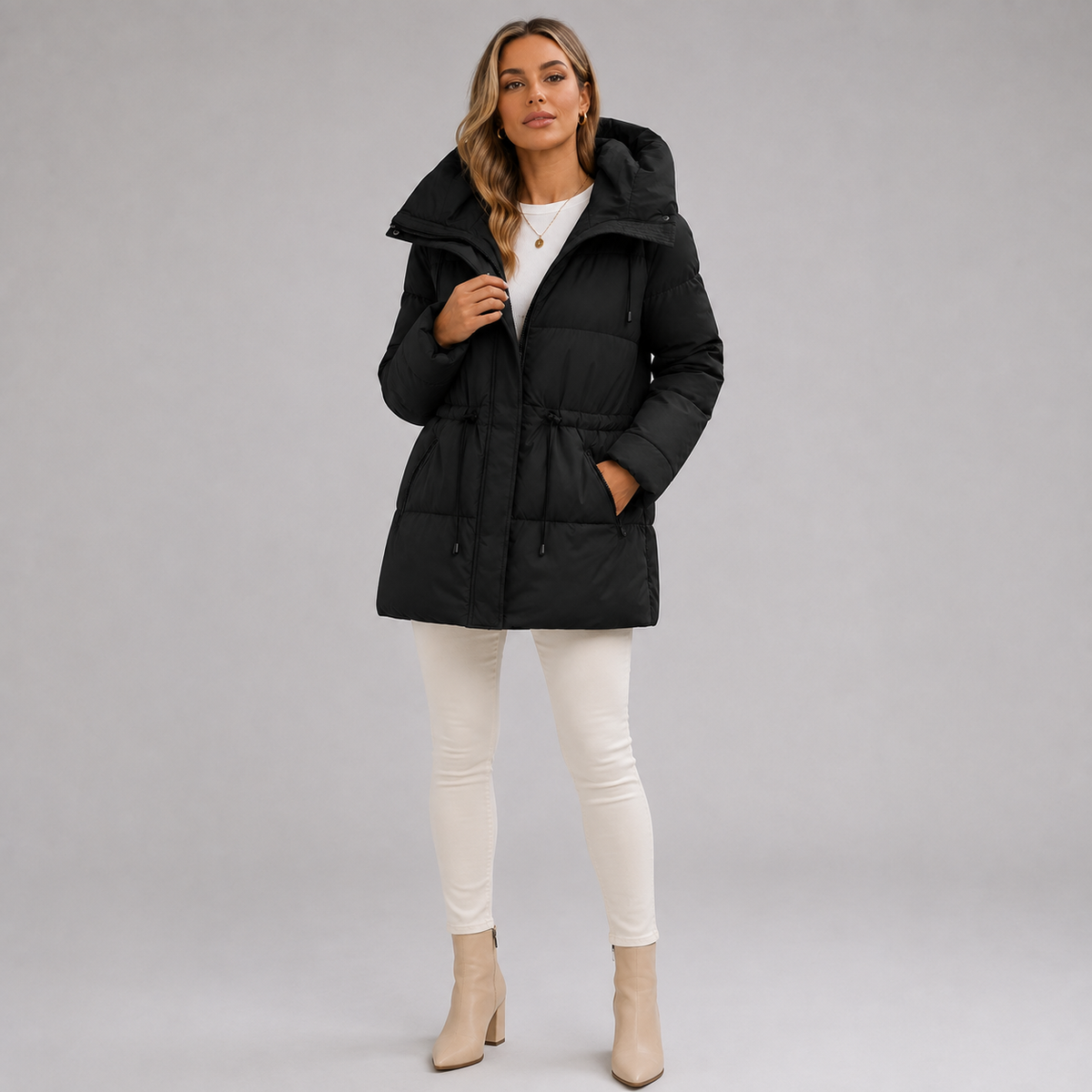 Meadow – Hooded Puffer Coat with Drawstring Waist for Women