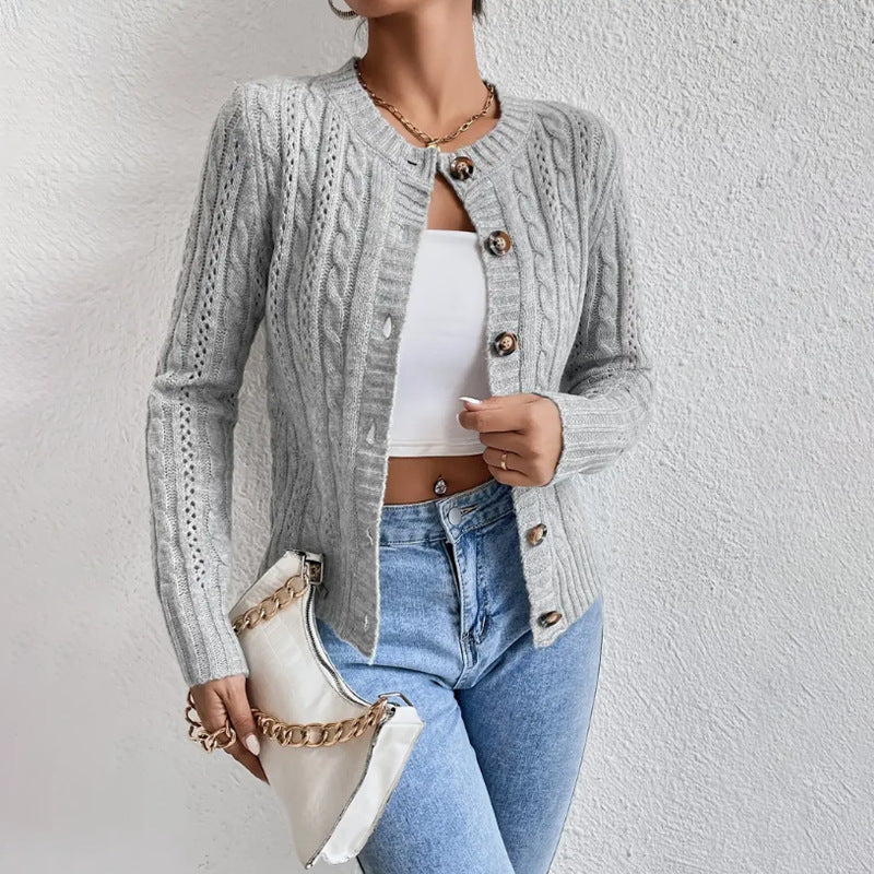 Nadine – Fitted Button-Front Cable-Stitch Cardigan for Women