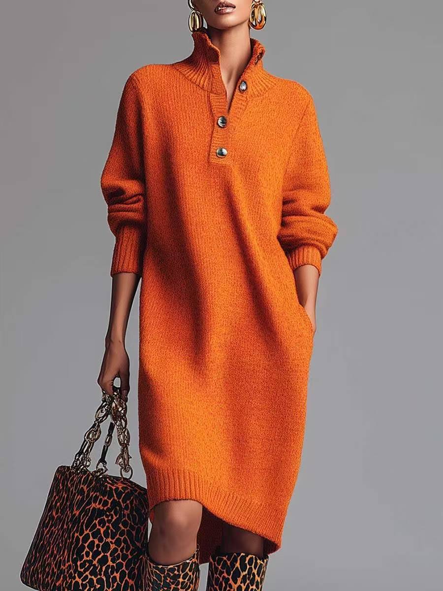 Heloise – Collared Button-Up Midi Sweater Dress for Women