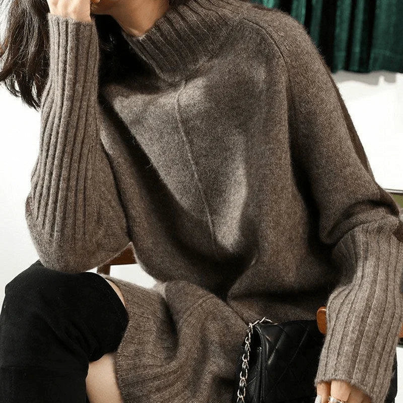 Lisandra – Ribbed Turtleneck Dress with Side Slits for Women