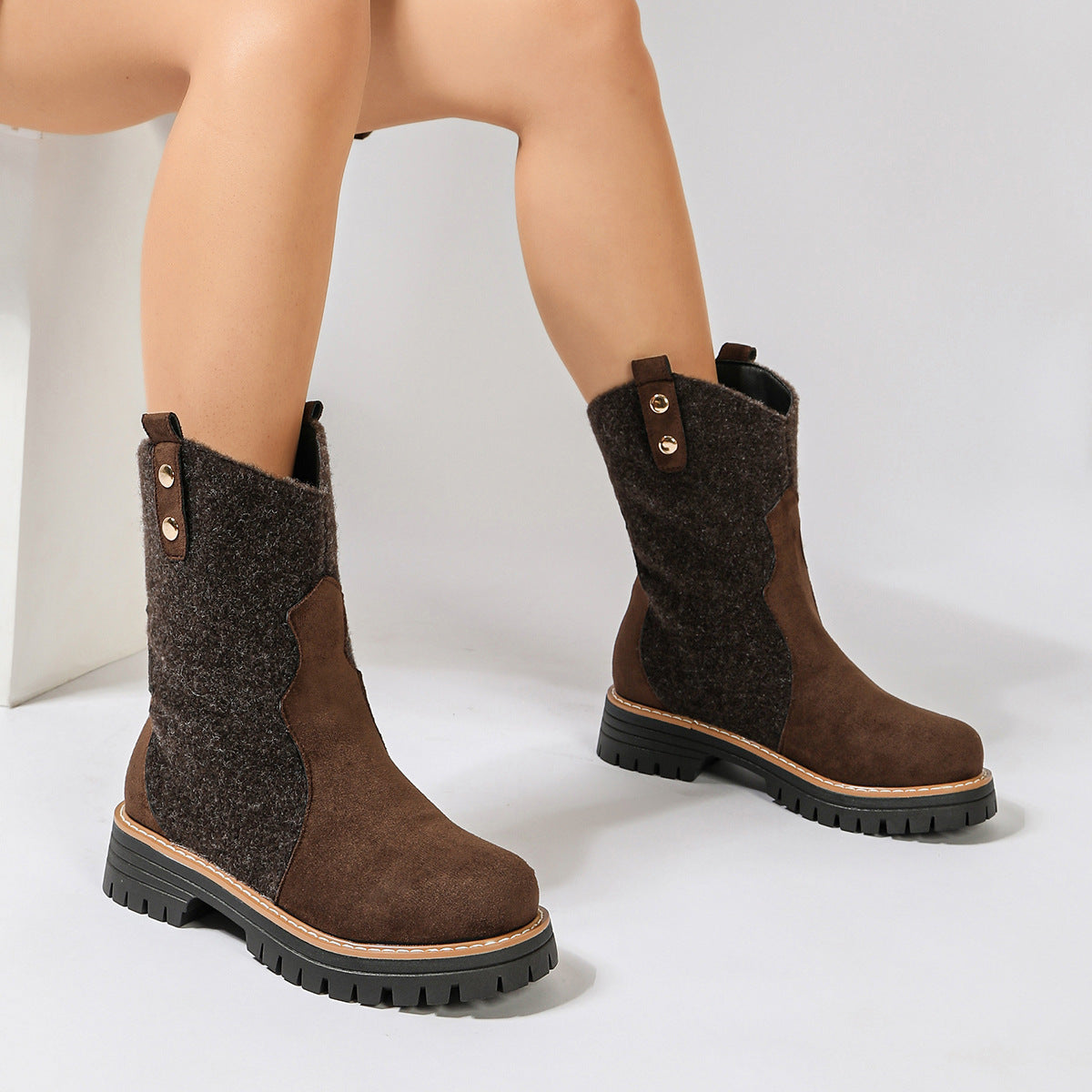 Rafaela – Two-Tone Chunky Heel Boots for Women