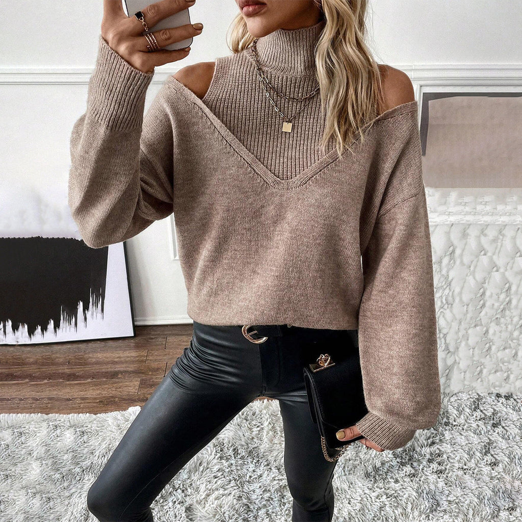 Madeleine – Layered Cutout Shoulder Turtleneck Sweater for Women