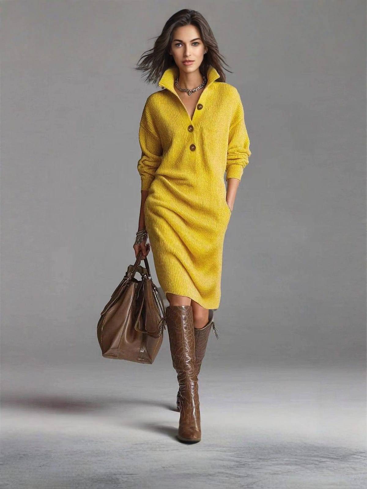 Heloise – Collared Button-Up Midi Sweater Dress for Women