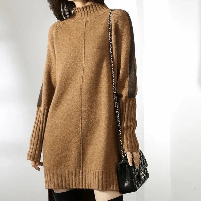 Lisandra – Ribbed Turtleneck Dress with Side Slits for Women