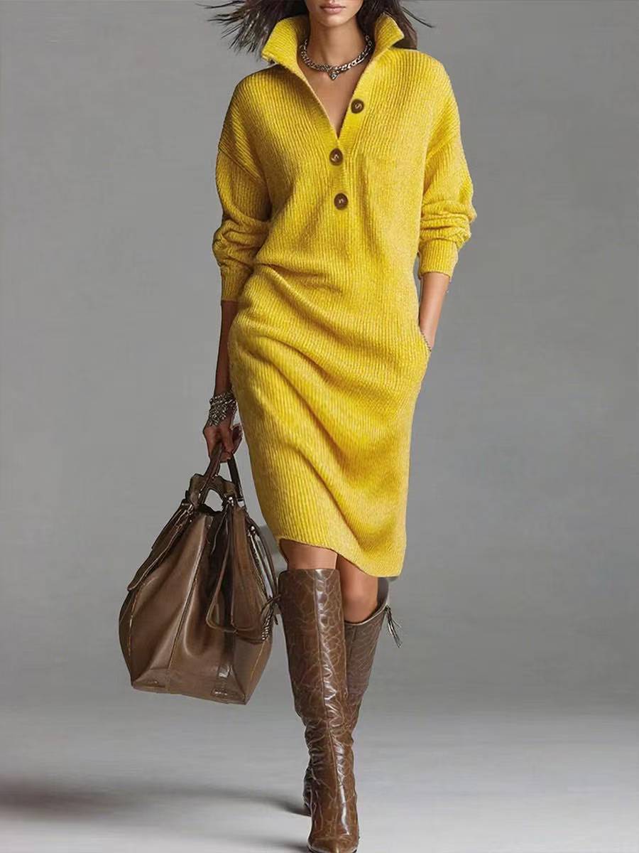 Heloise – Collared Button-Up Midi Sweater Dress for Women