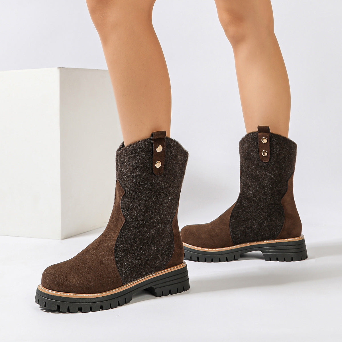 Rafaela – Two-Tone Chunky Heel Boots for Women