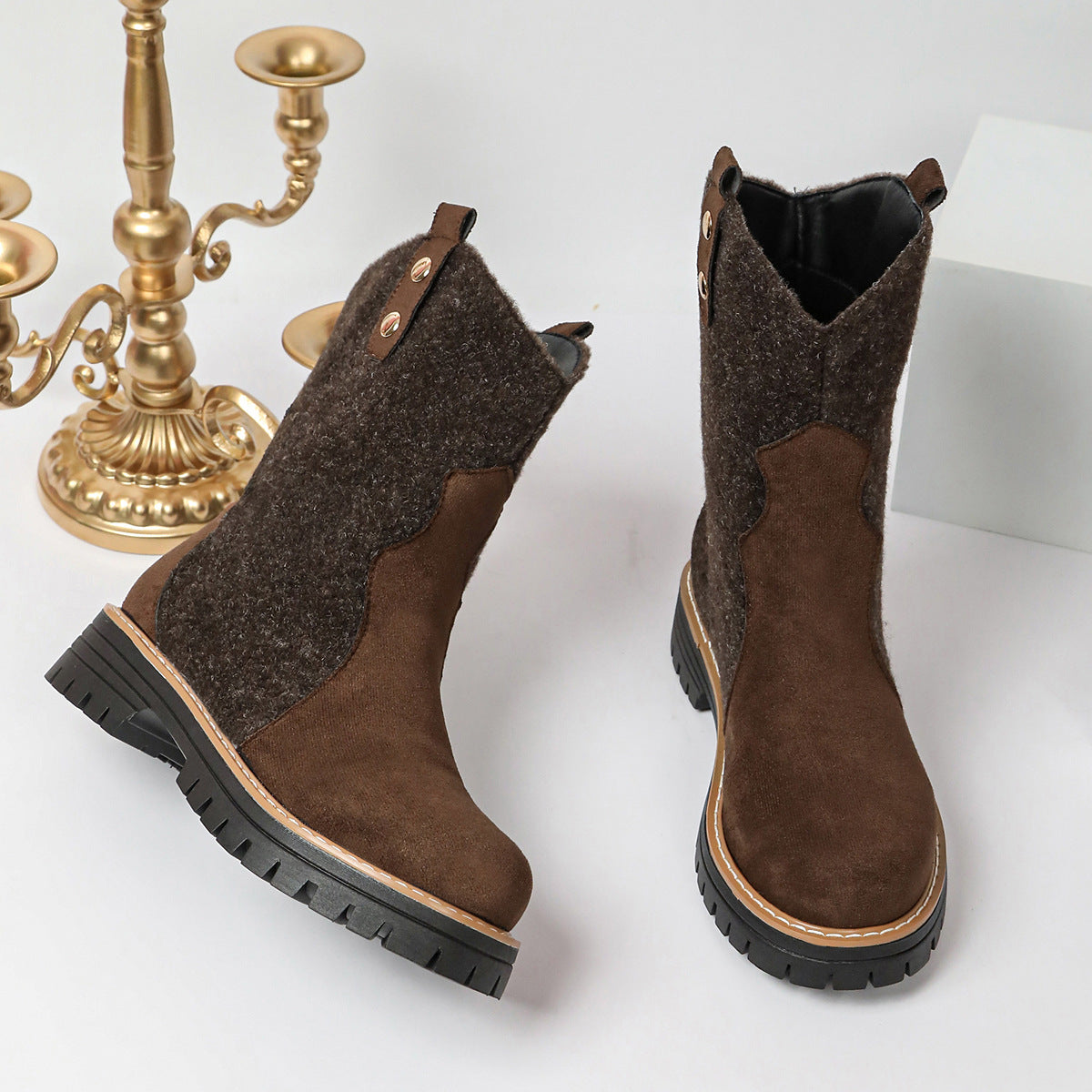 Rafaela – Two-Tone Chunky Heel Boots for Women