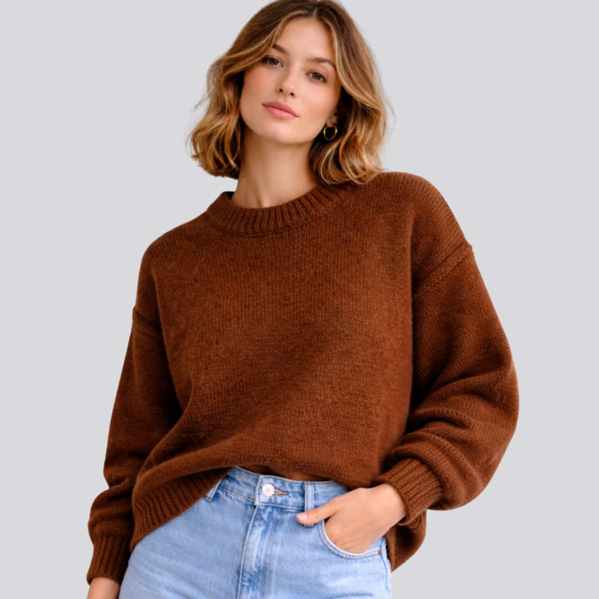 Elaina – Ribbed Trim Mock Neck Sweater for Women