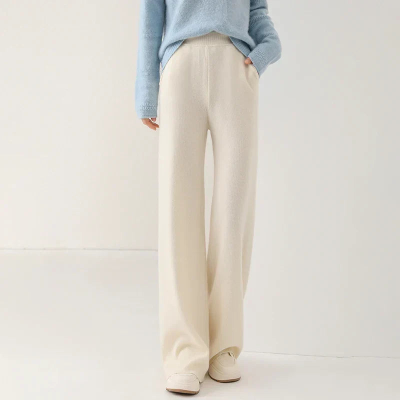 Dames Broek Merinowol Hoge Taille Wide-Leg