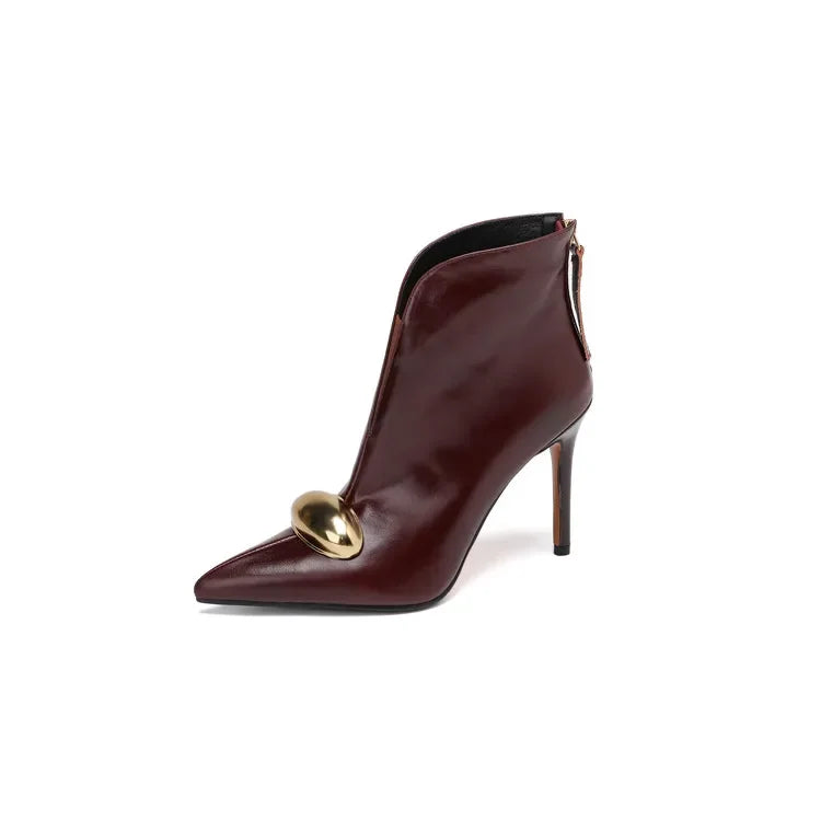 Nancy – Stiletto Ankle Boots with Domed Hardware for Women