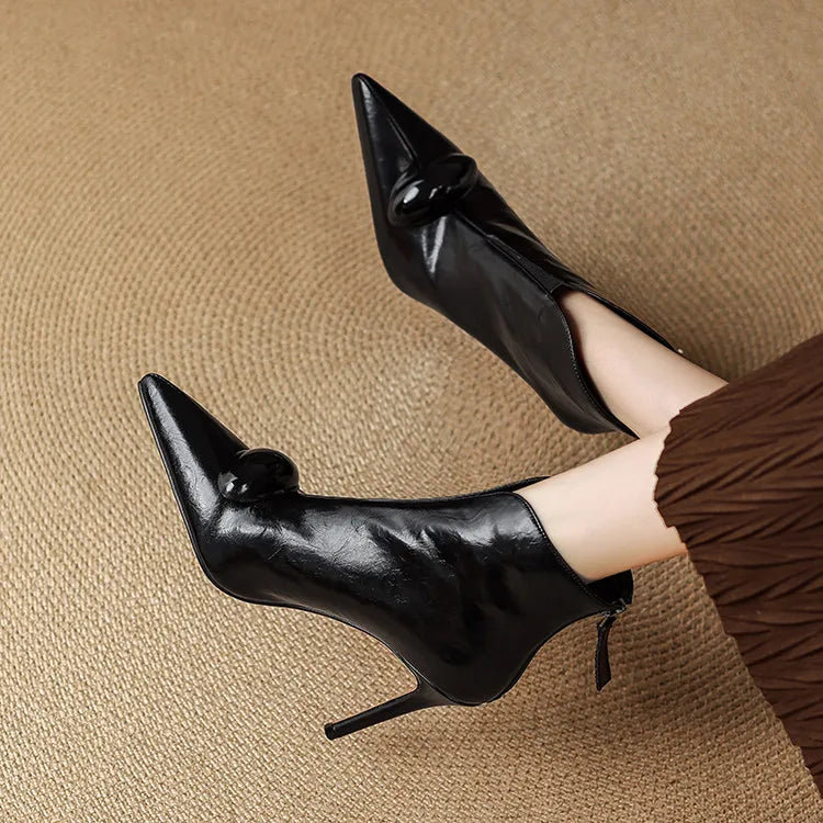Nancy – Stiletto Ankle Boots with Domed Hardware for Women