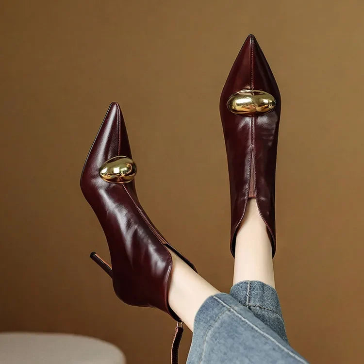 Nancy – Stiletto Ankle Boots with Domed Hardware for Women
