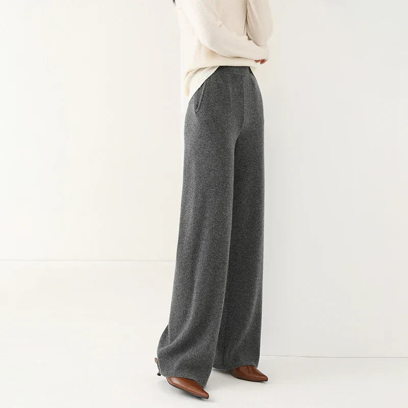 Dames Broek Merinowol Hoge Taille Wide-Leg