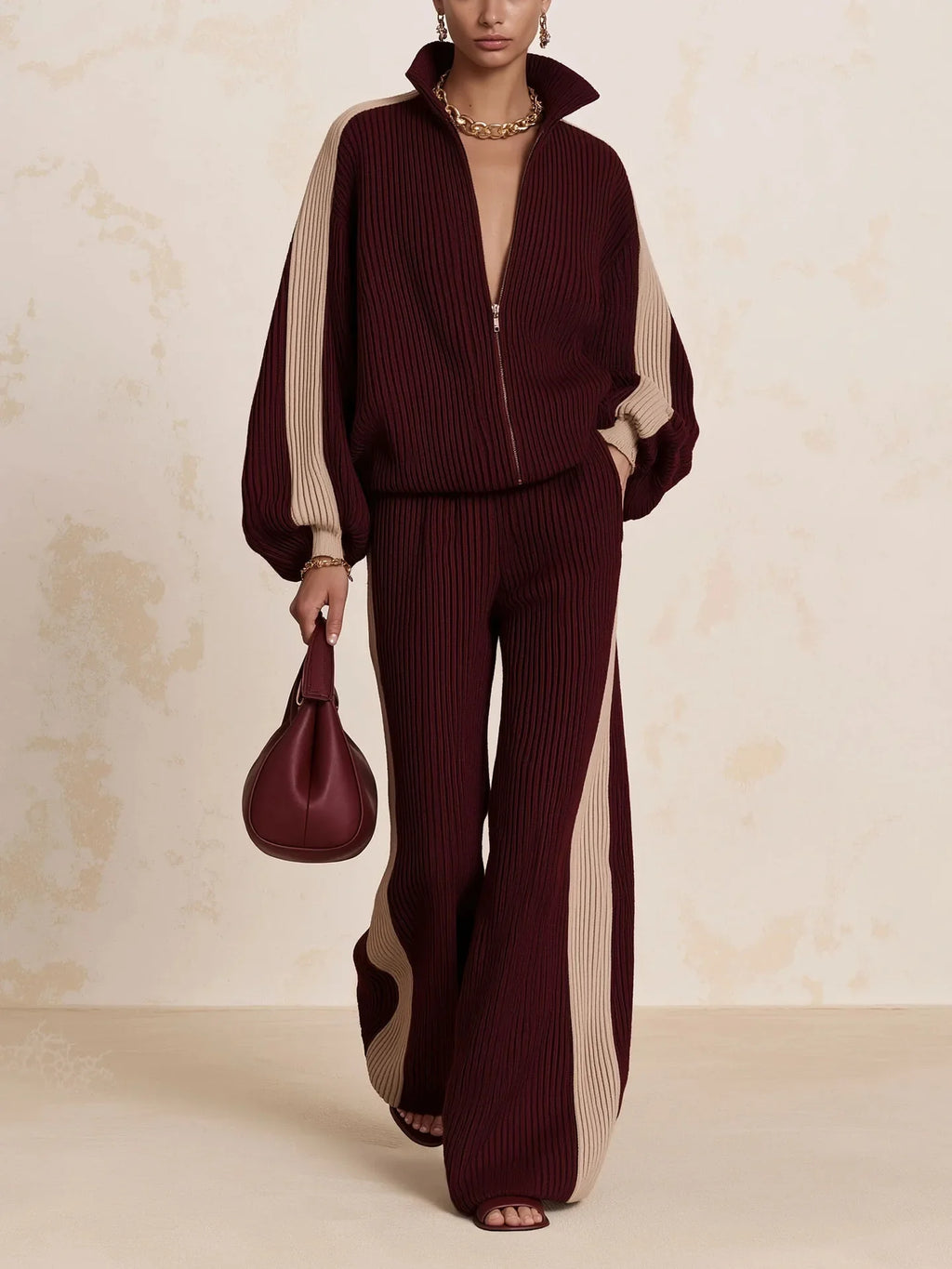 Kathleen – Color-Block Zip-Up Lounge Set for Women