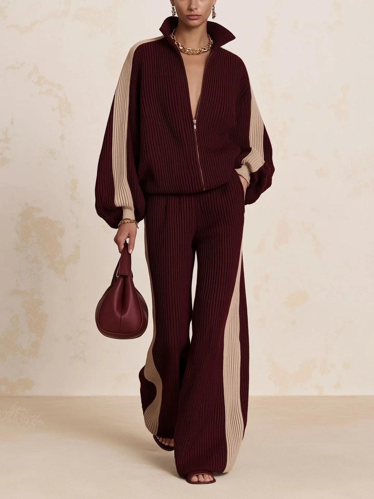 Kathleen – Color-Block Zip-Up Lounge Set for Women