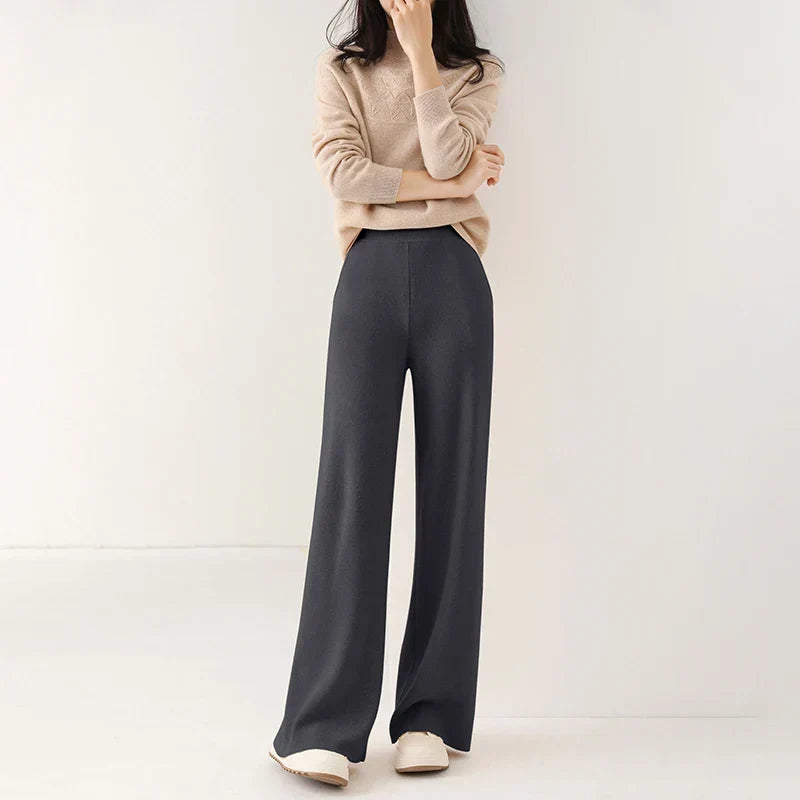Dames Broek Merinowol Hoge Taille Wide-Leg