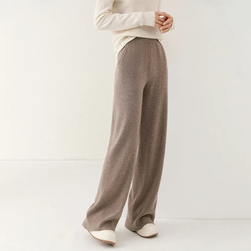 Dames Broek Merinowol Hoge Taille Wide-Leg