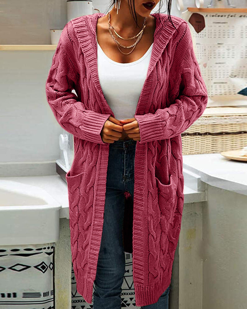 Roxanne – Longline Cable-Stitch Cardigan with Patch Pockets for Women