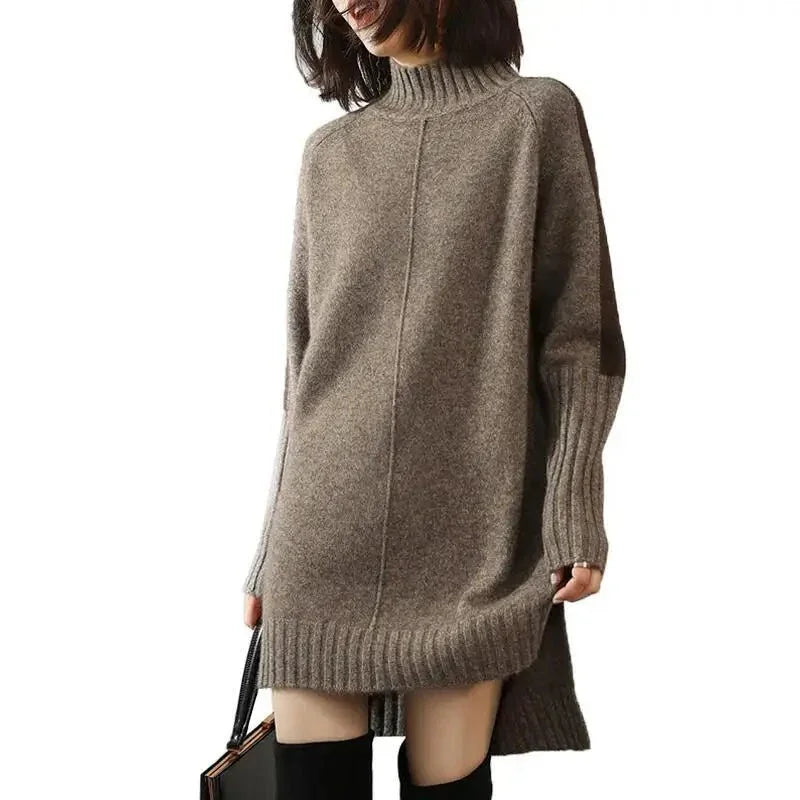 Lisandra – Ribbed Turtleneck Dress with Side Slits for Women