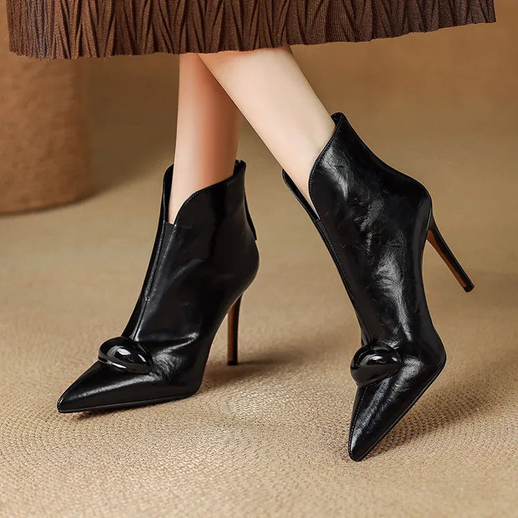 Nancy – Stiletto Ankle Boots with Domed Hardware for Women